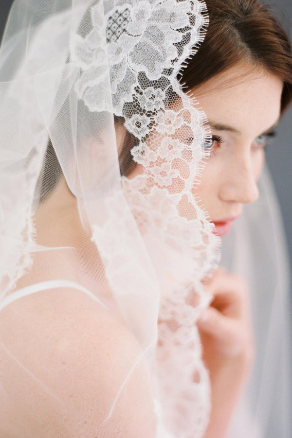 Roseline mantilla french lace veil in ivory or off-white