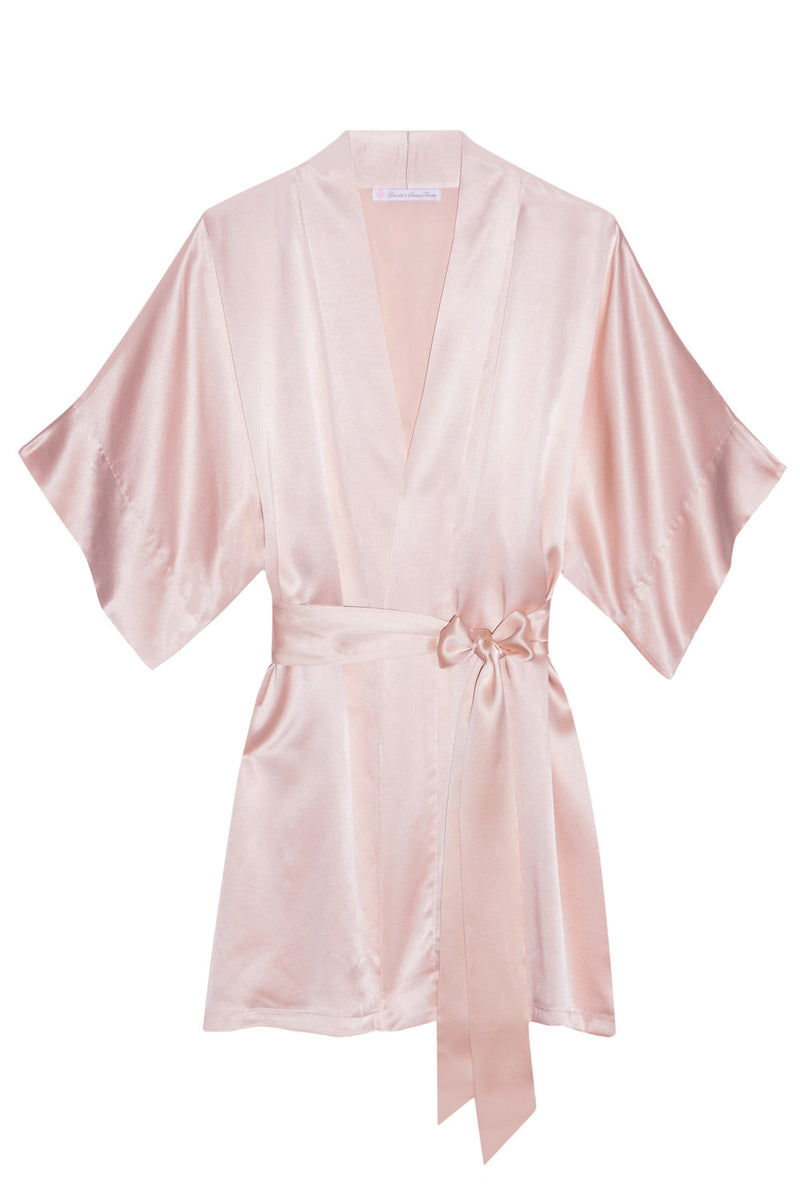 Samantha Silk Kimono Robe in Rose quartz pink
