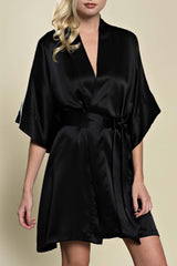 Samantha Silk Kimono Bridal Robe Bridesmaids Robes in Garnet Red, Ivory or Black