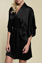 Samantha Silk Kimono Bridal Robe Bridesmaids Robes in Garnet Red, Ivory or Black