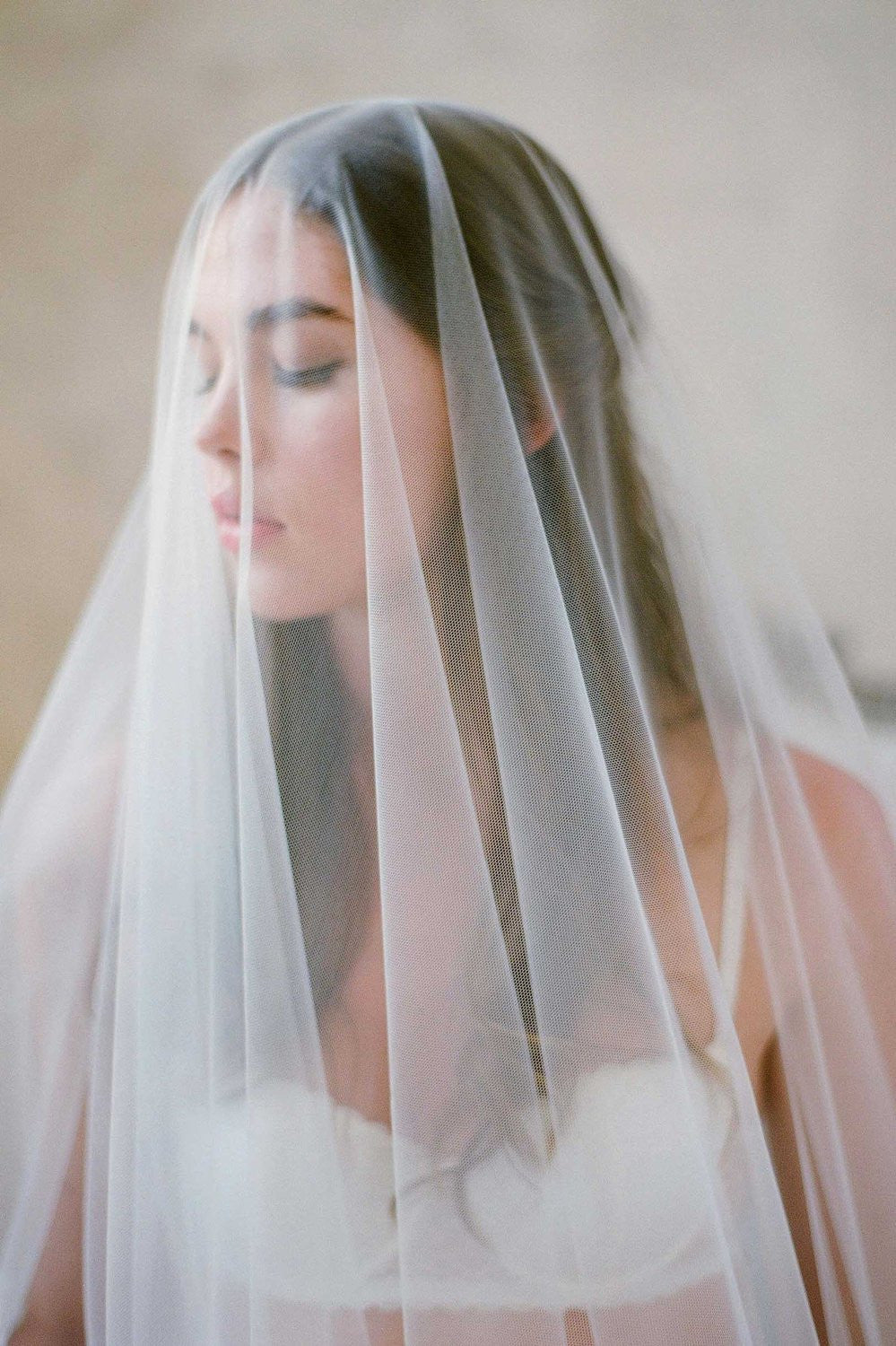 SOPHIE FRENCH LACE SCALLOP BLUSHER VEIL with comb ivory off white cathedral wedding bridal