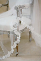 Amelie Lace sheer illusion tulle scallop veil wedding with comb embroidered full lace cathedral applique bridal wedding