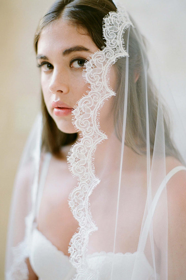 Single layer mantilla style Fingertip Veil shot by Jose Villa