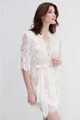 SWAN QUEEN SILK AND LACE ROBE KIMONO - STYLE 104SH CHAMPAGNE