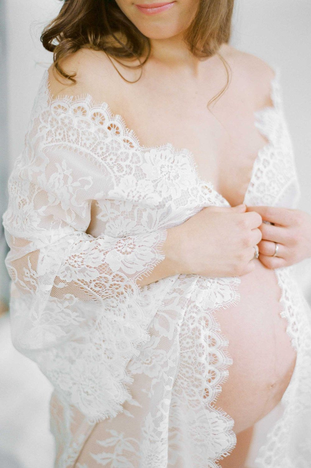 SWAN QUEEN SILK AND LACE ROBE KIMONO IVORY BLUSH - STYLE 104SH BLUSH