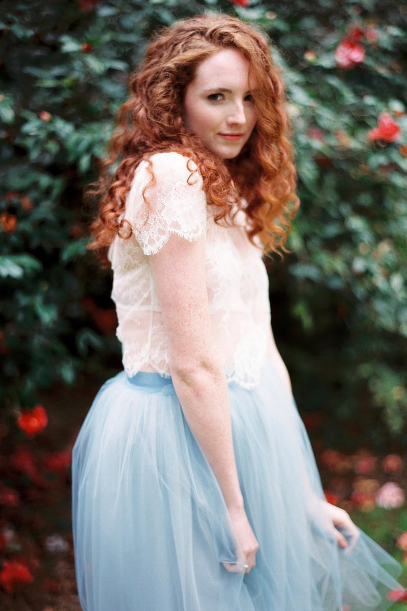 Roseline French lace blouse crop top in ivory