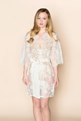 SWAN QUEEN LACE KIMONO BRIDAL ROBE IN IVORY OR BLUSH - STYLE 102