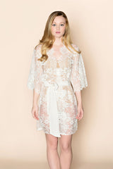 SWAN QUEEN LACE KIMONO BRIDAL ROBE IN IVORY OR BLUSH - STYLE 102