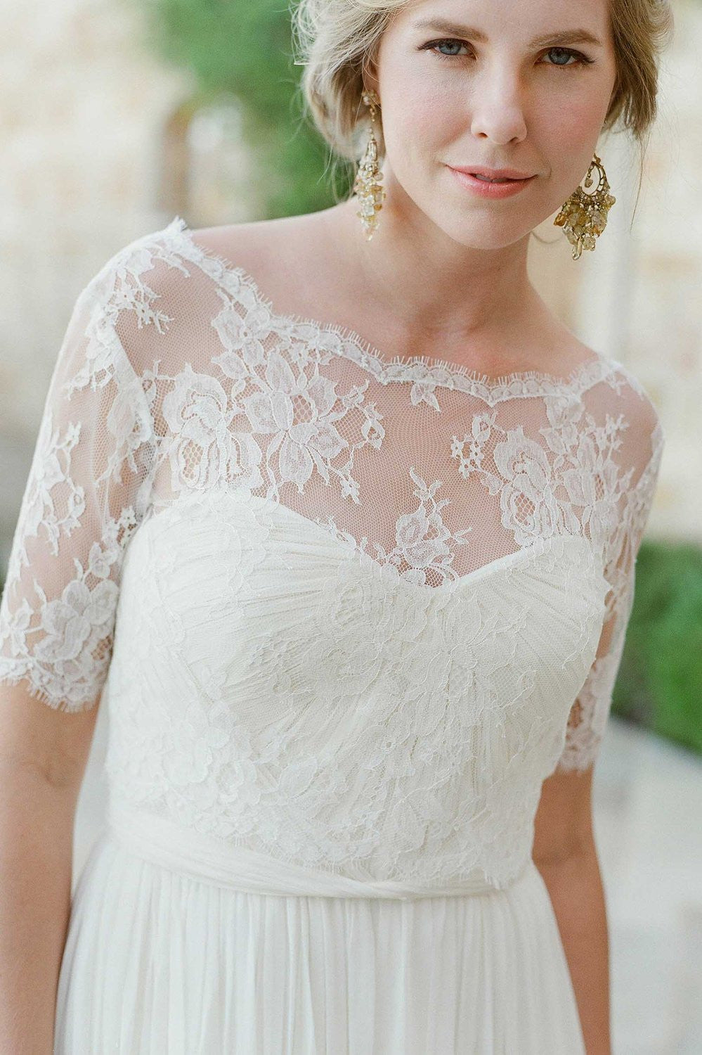 TALI FRENCH LACE COVER UP V BACK TOPPER IN IVORY