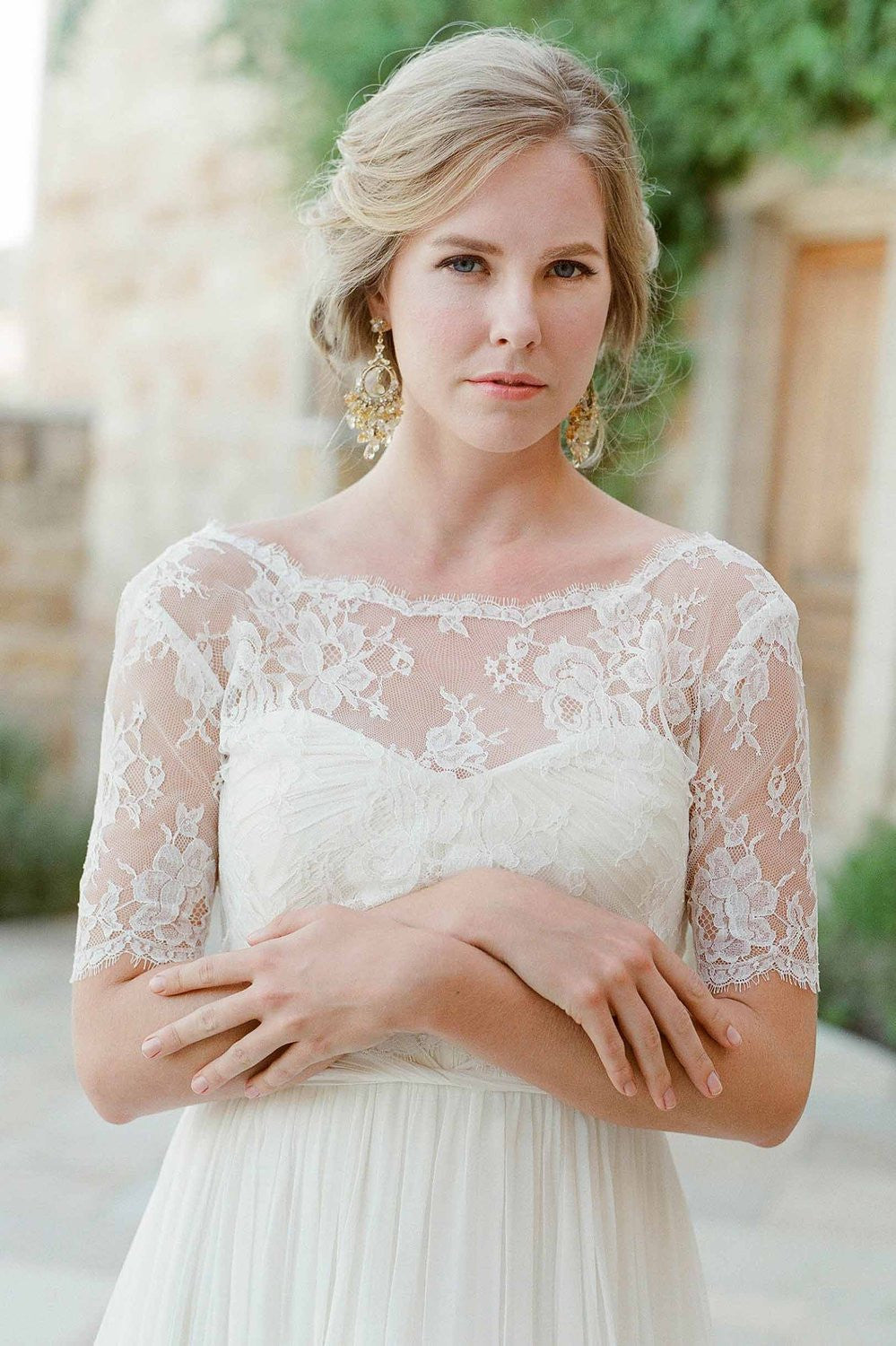 TALI FRENCH LACE COVER UP V BACK TOPPER IN IVORY