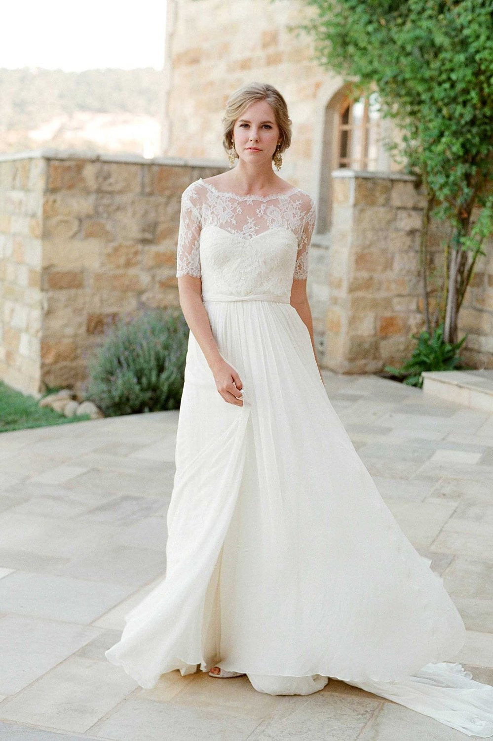 TALI FRENCH LACE COVER UP V BACK TOPPER IN IVORY