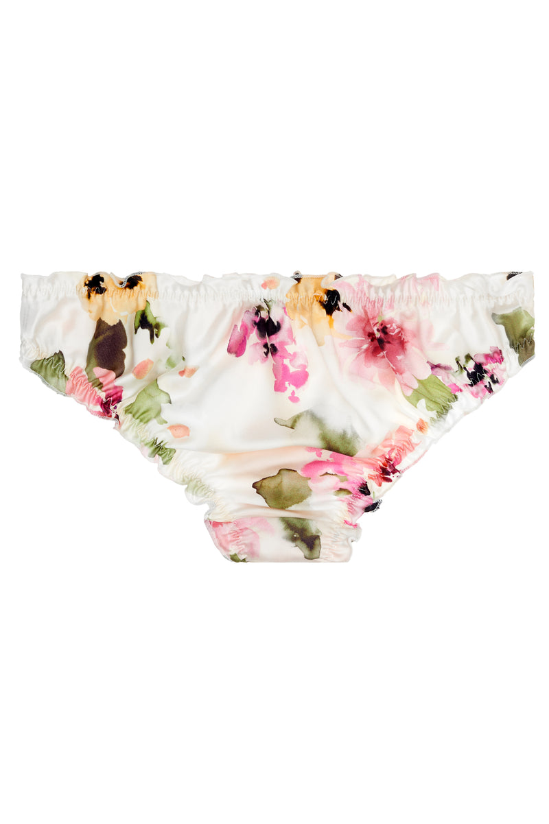 Watercolor Dreams Floral print Silk Panties Briefs ruffled knickers –