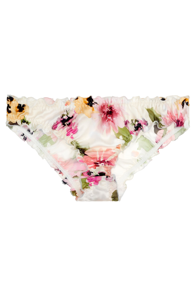 Watercolor Dreams Floral print Silk Panties Briefs ruffled knickers –