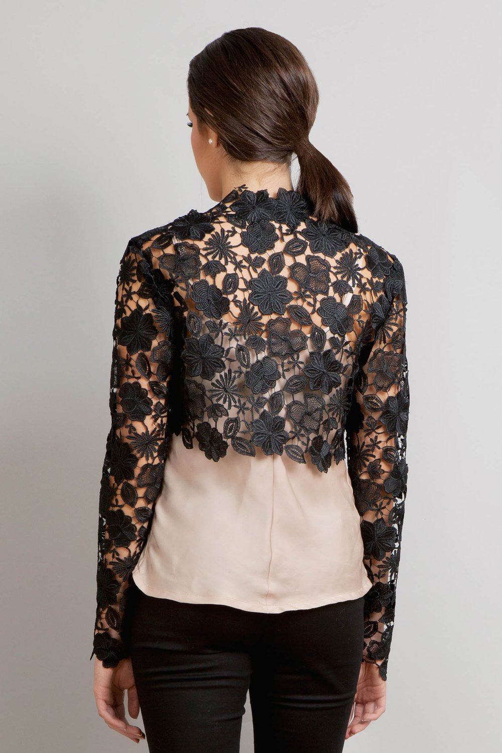 Krista Italian Guipure lace bolero shrug in black ...