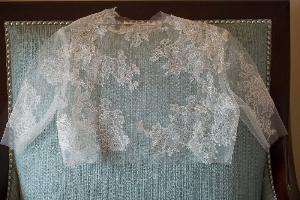 ELIZA BRIDAL FRENCH LACE AND TULLE BRIDAL BOLERO SHRUG COVER UP - STYLE 090