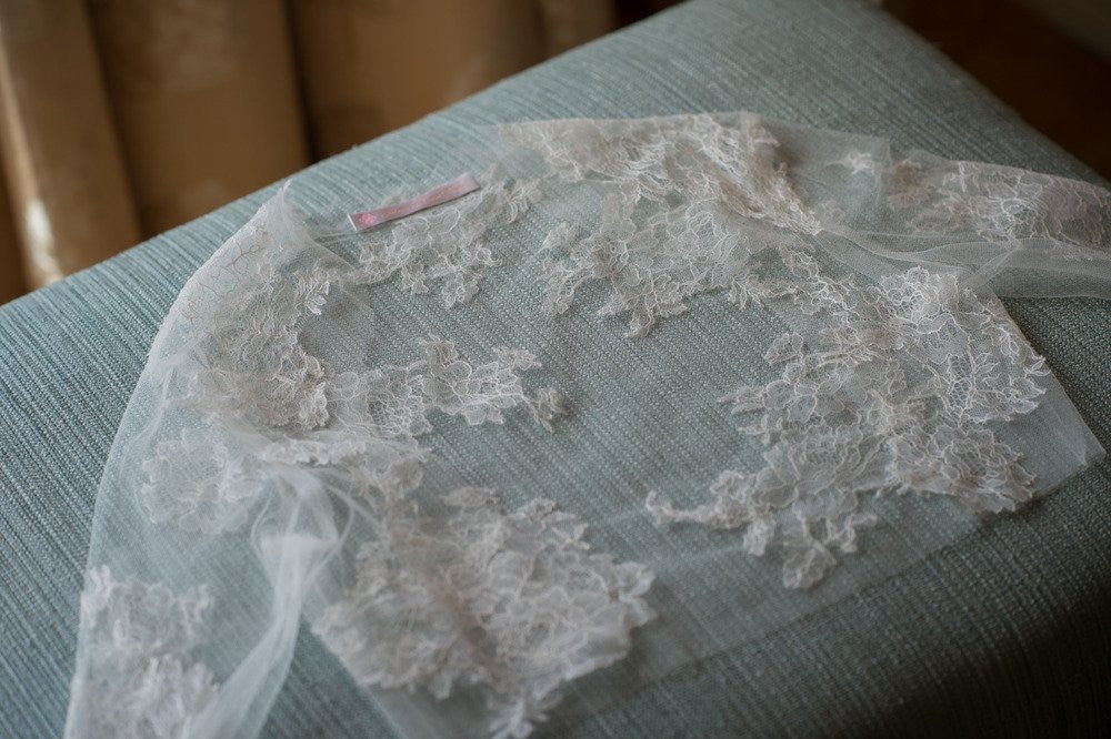 ELIZA BRIDAL FRENCH LACE AND TULLE BRIDAL BOLERO SHRUG COVER UP - STYLE 090