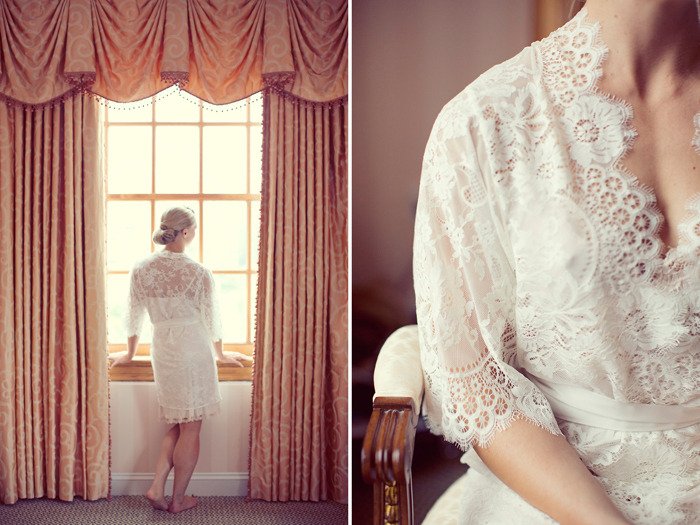 Swan Queen lace kimono bridal robe in Ivory or Blush - Style 102