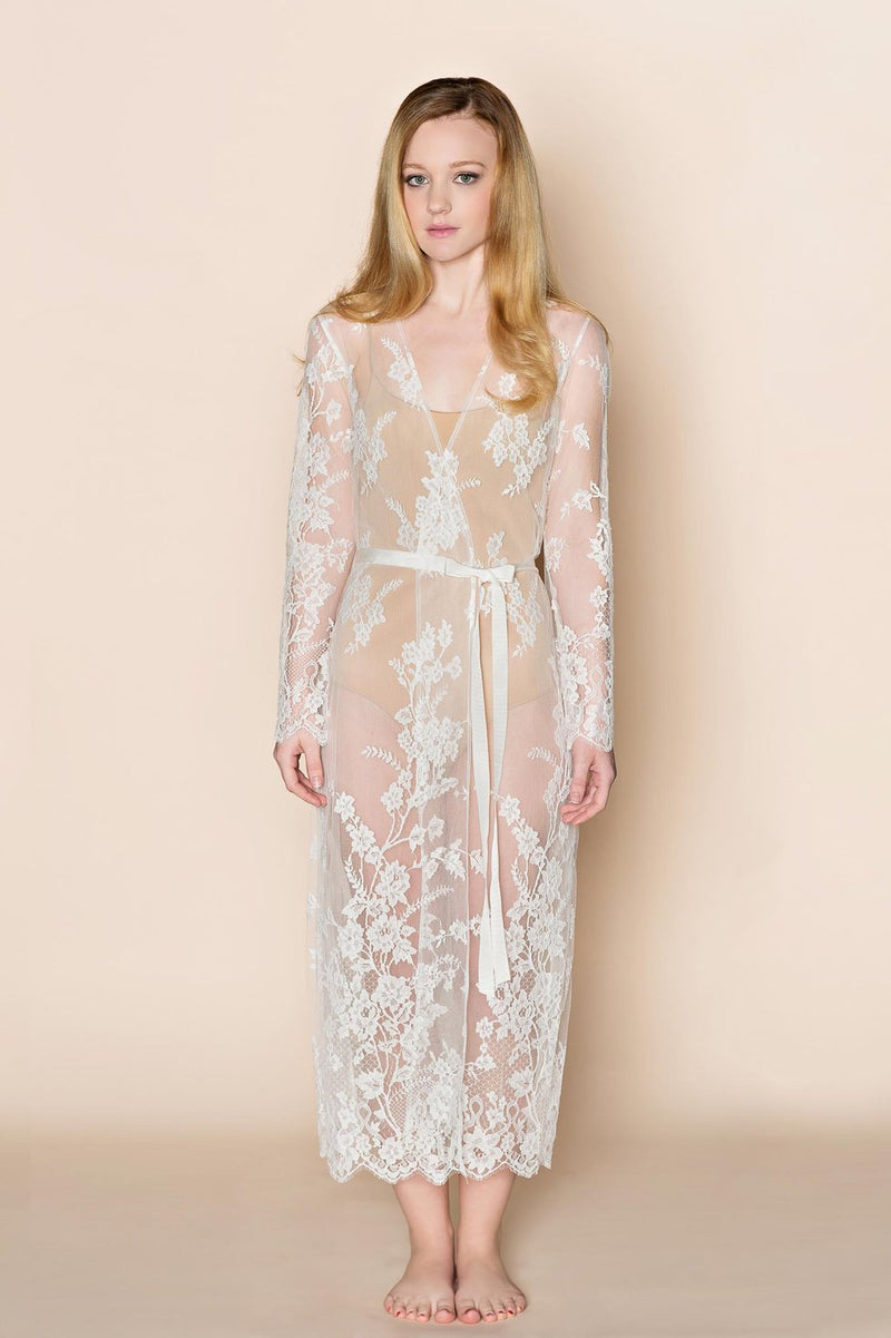 Juliet French lace robe coat cover up in Ivory