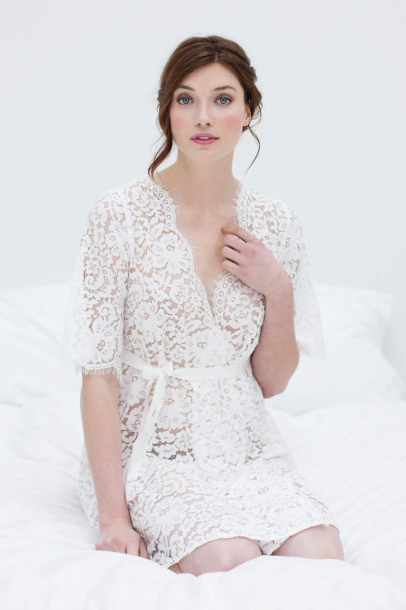 ELIZABETH LACE ROBE IN OFF-WHITE - STYLE 120