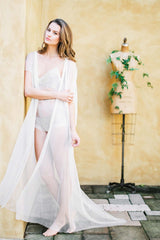Godiva French Lace Silk Tulle Cape gown In Ivory