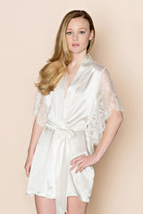 Grace winged Silk & Lace Kimono Robe with butterfly sleeves