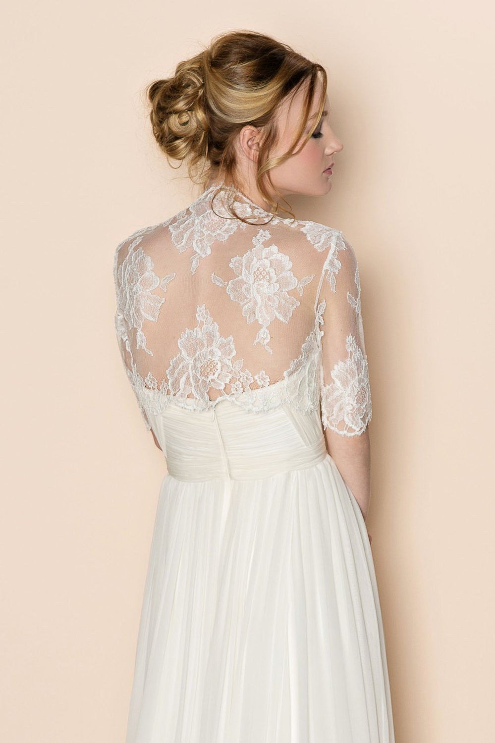 Roseline French lace tulle bolero cover up in off-white - style 212