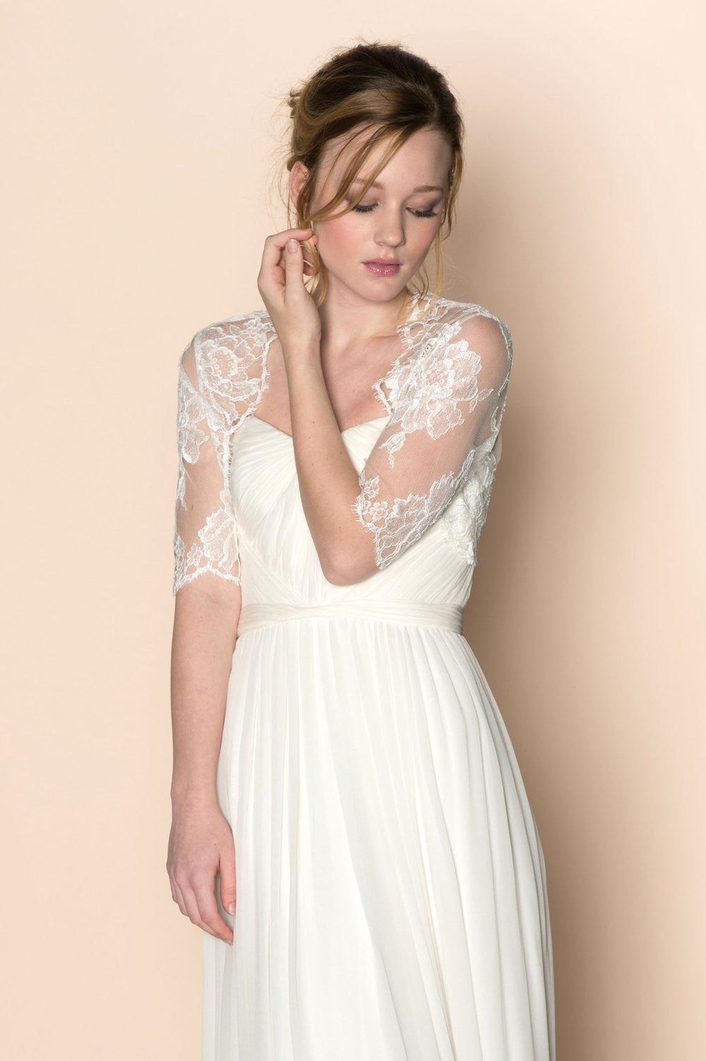 Roseline French lace tulle bolero cover up in off-white - style 212