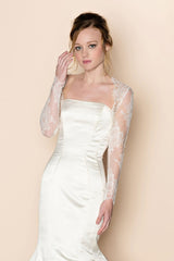 Roseline bridal French lace sheer tulle bolero cover up shrug in ivory - style 210