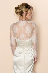 Roseline bridal French lace sheer tulle bolero cover up shrug in ivory - style 210