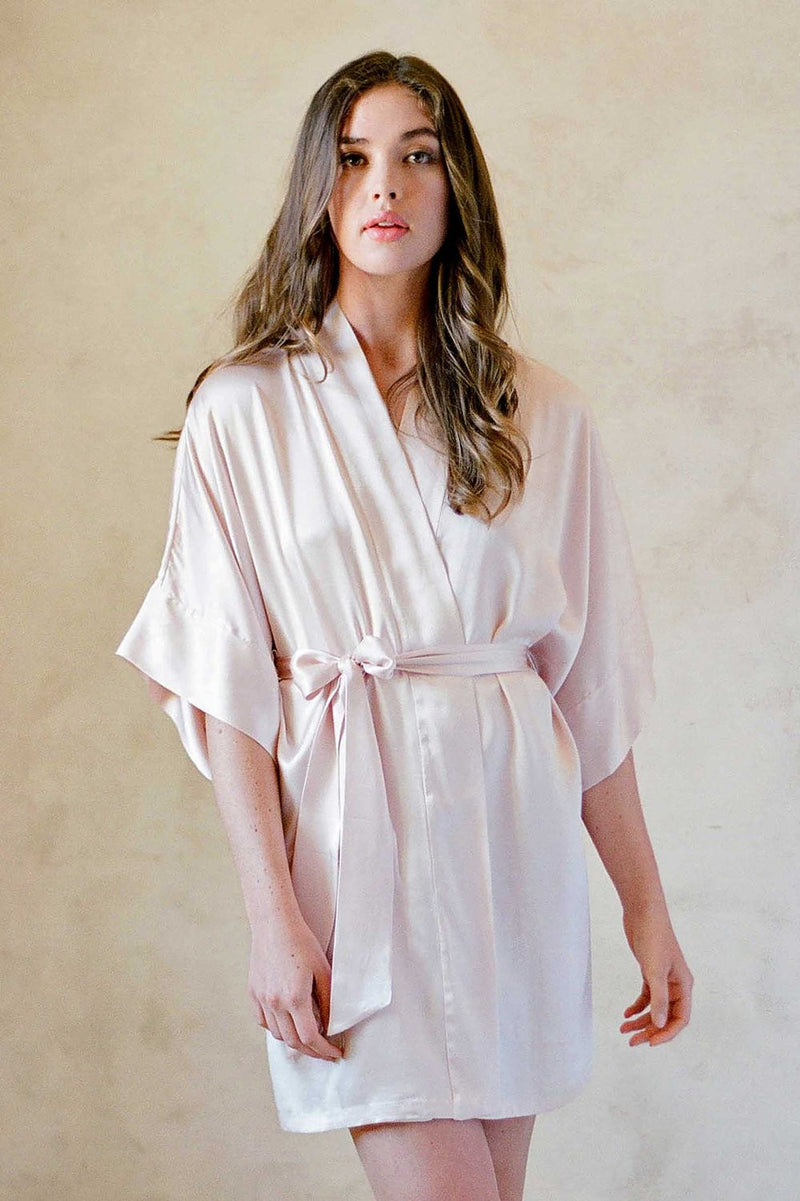 Samantha Silk Kimono Robe in Rose quartz pink - style 300