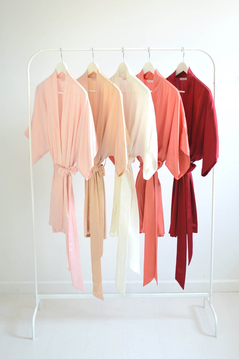 Samantha bridal silk kimono robe bridesmaids robes in Strawberries & Cream colors - style 300