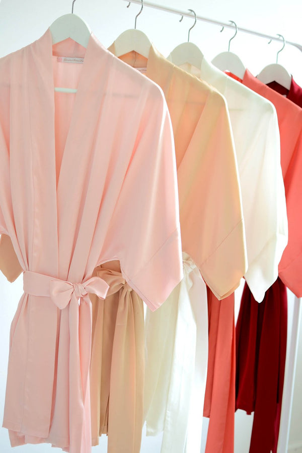 Samantha bridal silk kimono robe bridesmaids robes in Strawberries & Cream colors - style 300