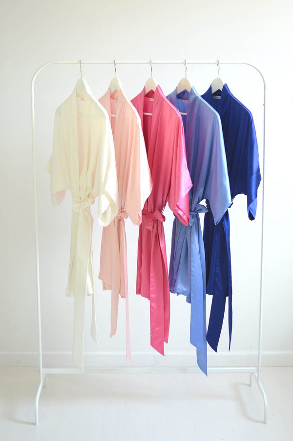 Samantha bridal silk kimono robe bridesmaids robes in Cool blues & pinks - style 300