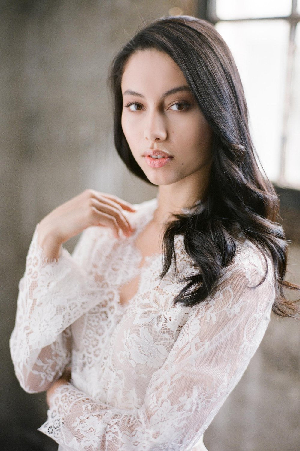 SWAN QUEEN LACE ROBE - BRIDAL LONG DRESSING GOWN IN IVORY