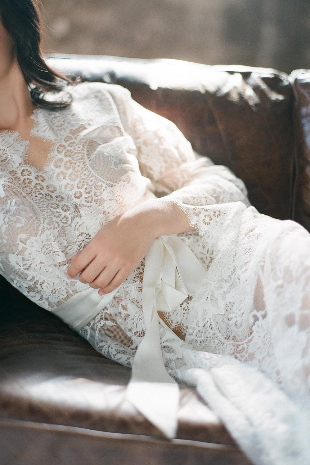 Swan Queen lace robe bridal long dressing gown in Ivory