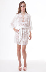 Swan Queen lace kimono bridal robe in Ivory or Blush - Style 102