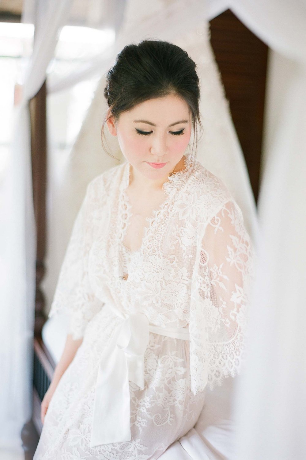 Swan Queen silk and lace robe kimono ivory + blush pink - style 104SH